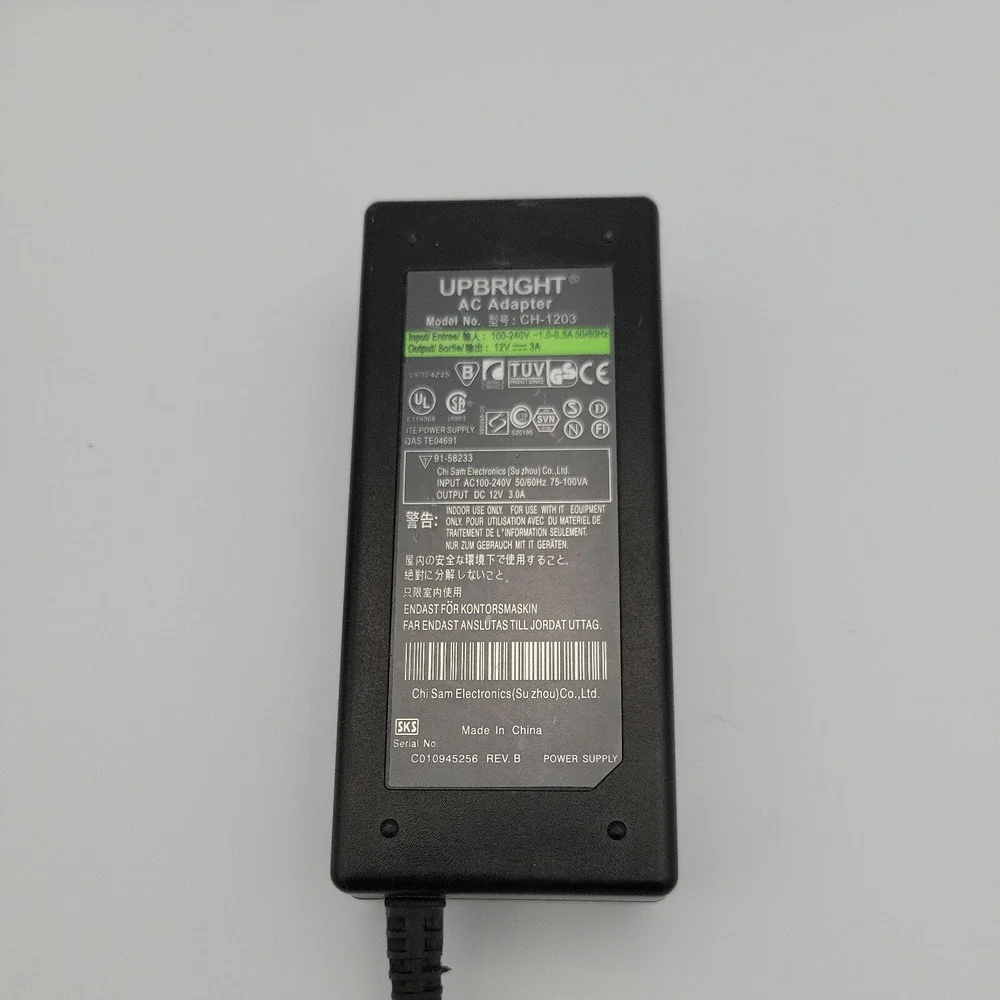 Upbright AC Adapter Power Cord CH-1203 12V 3A DC Power Supply Black